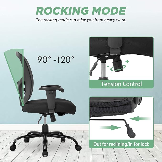 BestOffice Big and Tall Office Chair 500lbs Desk Chair Mesh Computer Chair with Lumbar Support Wide Seat High Back Task Executive Ergonomic Chair for Home Office (Black) - LeafyLoom