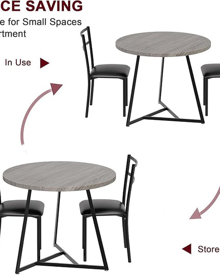 GAOMON Dining Table Set for 2, Kitchen Table and Chairs for 2 with Upholstered Chairs, 3 Piece Dining Room Table Set, Round Kitchen Table Set for Small Space, Apartment, Studio, Rustic Gray - LeafyLoom