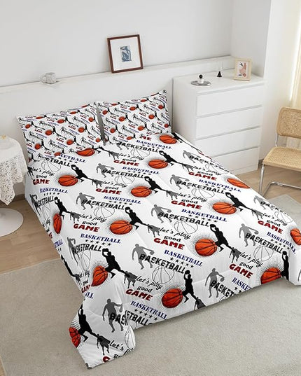 Erosebridal Teen Boys Basketball Bedding Full Size Basketball Player Quilt Set Kids Girls Sports Bed Comforter Set All Season,Soft Lightweight Duvet Set 1 Basketball Comforter and 2 Pillow Cases - LeafyLoom