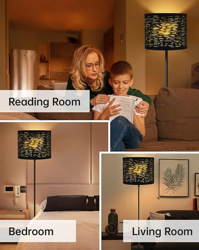 BoostArea Floor Lamp, Standing Lamp, 6W LED Floor Lamps with Black Lampshade, 2700K, Foot Switch, E26 Socket, 58" Tall Metal Pole Lamp, Simple Floor Lamps for Living Room/Bedroom/Farmhouse, Black - LeafyLoom