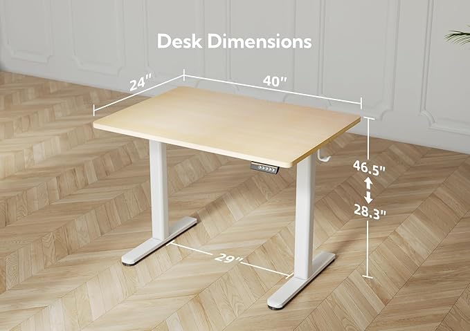 Electric Standing Desk, Adjustable Height Stand up Desk, 40x24 Inches Sit Stand Home Office Desk with Splice Board,Natural Top - LeafyLoom