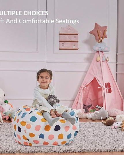 Nobildonna Stuffed Animal Storage Bean Bag Chair Cover Only for Kids Girls Toddler, Large Beanbag Chair Without Filling for Organizing Children Soft Plush Toys - LeafyLoom