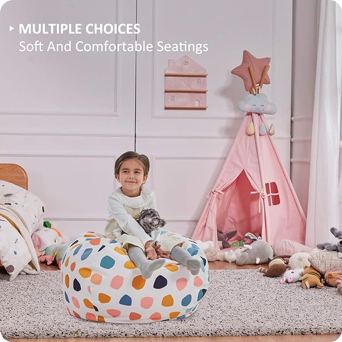 Nobildonna Stuffed Animal Storage Bean Bag Chair Cover Only for Kids Girls Toddler, Large Beanbag Chair Without Filling for Organizing Children Soft Plush Toys - LeafyLoom