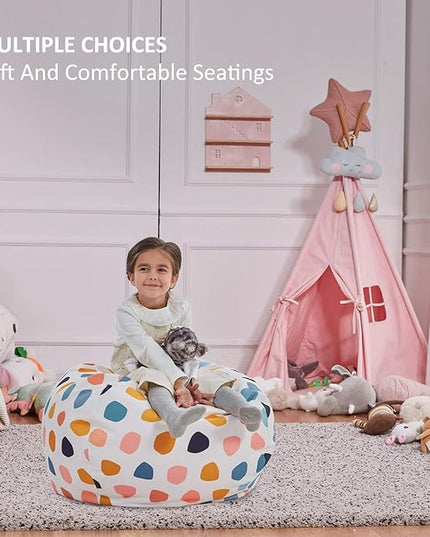 Nobildonna Stuffed Animal Storage Bean Bag Chair Cover Only for Kids Girls Toddler, Large Beanbag Chair without Filling for Organizing Children Soft Plush Toys - LeafyLoom
