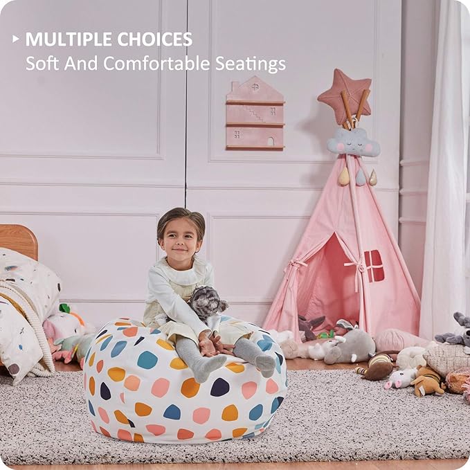 Nobildonna Stuffed Animal Storage Bean Bag Chair Cover Only for Kids Girls Toddler, Large Beanbag Chair without Filling for Organizing Children Soft Plush Toys - LeafyLoom