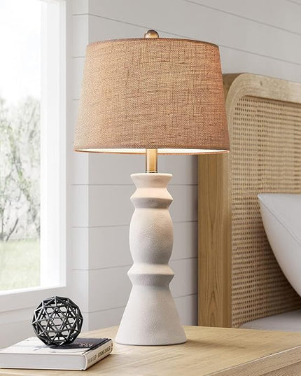 Oneach 25.75'' Farmhouse Ceramic Table Lamp for Living Room, Rustic White Bedside Lamps for Bedroom, Nightstand, Dining Room, Office, Table Decor… - LeafyLoom