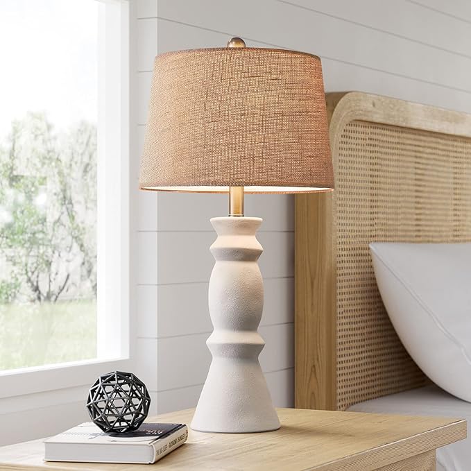 Oneach 25.75'' Farmhouse Ceramic Table Lamp for Living Room, Rustic White Bedside Lamps for Bedroom, Nightstand, Dining Room, Office, Table Decor… - LeafyLoom