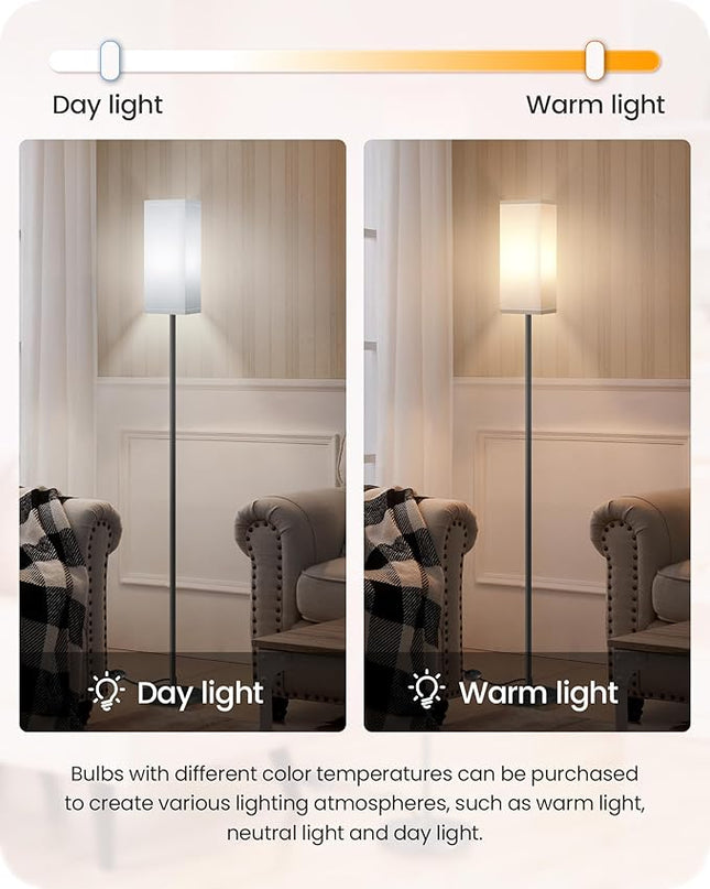 Floor Lamp, Pole Lamp with Foot Switch, Modern Standing Lamp Lampshade, Minimalist Freestanding Lamp (Bulb Not Included), for Living Room, Bedroom Office FCC Listed, Black and White CW07LD05 - LeafyLoom
