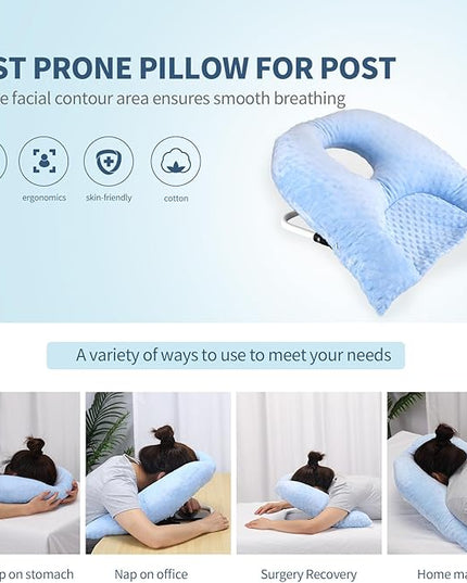 Face Down Pillow for Sleeping, Prone Pillow for Vitrectomy or Retinal Surgery, Adjustable Height Prone Prone Pillow Face Down Sleep, Retina Lying Pillow Eye Surgery Recovery (Dot-Light blue) - LeafyLoom