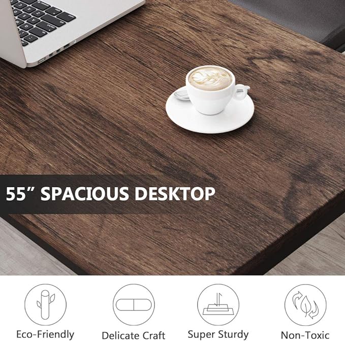 Tribesigns Computer Desk, 55 inch Large Office Desk Computer Table Study Writing Desk Workstation for Home Office, Rustic Brown - LeafyLoom