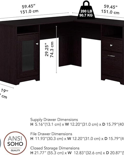 Bush Furniture Cabot 60W L Shaped Computer Desk in Espresso Oak - LeafyLoom