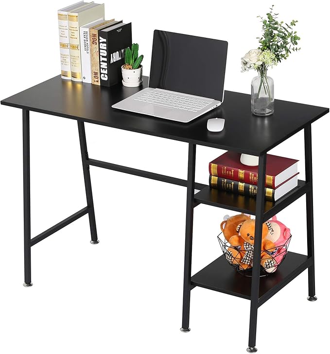 VECELO 43 Inch Computer Modern Student Writing home-office, Ladder Desk, Black - LeafyLoom