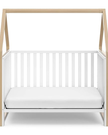 Storkcraft Orchard 5-in-1 Convertible Crib (White with Driftwood) – GREENGUARD Gold Certified, Canopy Style Baby Crib, Converts from Crib to Toddler Bed, Daybed and Full-Size Bed - LeafyLoom