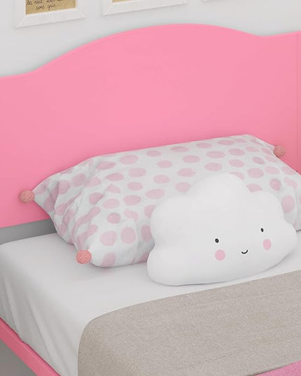 Timy Pink Kids Twin Bed Frame with Wooden Headboard and Footboard, Metal Platform Bed Frame for Boys Girls Teens Adults, Modern Kids Bed Furniture, No Box Spring Needed - LeafyLoom