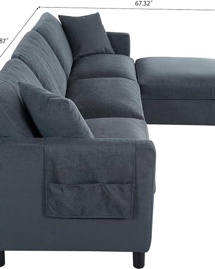 L Shaped Convertible Modular Sectional Couch with Movable Ottoman and Detachable Backrest , 4 Seater Reversible Corner Sofa ,Comfy Chenille Upholstered Sleeper Sofa&Couches for Living Room Office - LeafyLoom