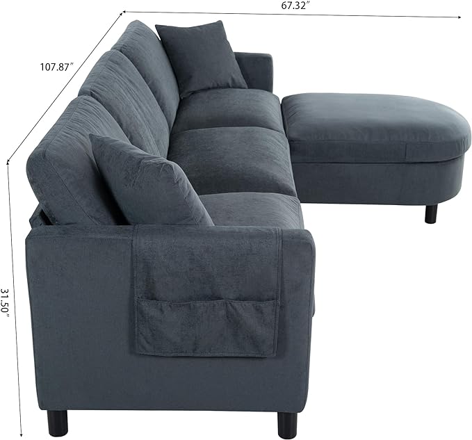 L Shaped Convertible Modular Sectional Couch with Movable Ottoman and Detachable Backrest , 4 Seater Reversible Corner Sofa ,Comfy Chenille Upholstered Sleeper Sofa&Couches for Living Room Office - LeafyLoom