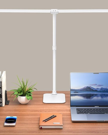Desk Lamp Architect Task Dual Head Modern Flexible Gooseneck Tall Dimmable Light for Home Office, 5 Color Modes,Remote Control, 1500lm 24W Extra Bright Lighting - LeafyLoom