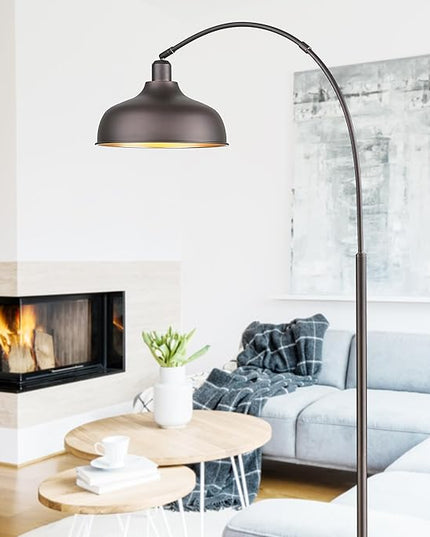 Arc Floor Lamps for Living Room with Remote Control, Modern Farmhouse Tall Standing Lamp, Floor Lamp with 360° Adjustable Hanging Dome Shade, Dimmable Tall Lamp with 9W LED Bulb - LeafyLoom
