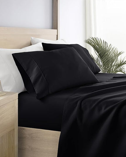 Linen Market Bed Sheets for Queen Size Bed (Black) - Sleep Better Than Ever with These Soft and Cooling Queen Sheets - Deep Pocket Fits 16" Thick Beds - 4 Piece Queen Sheet Set - LeafyLoom