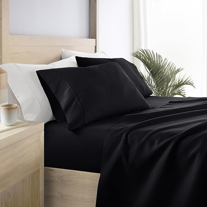 Linen Market Bed Sheets for Queen Size Bed (Black) - Sleep Better Than Ever with These Soft and Cooling Queen Sheets - Deep Pocket Fits 16" Thick Beds - 4 Piece Queen Sheet Set - LeafyLoom