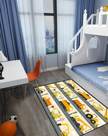 Construction Rug Car Rug Construction Rugs for Boys Room Cartoon Truck Area Rug Construction Play Mat Car Rug for Boys Room Construction Decor for Boys Room 4'5''×6' - LeafyLoom
