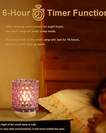Battery Operated Table Lamp with Timer, 4.7" Tall Round Small Lamps, Cordless Crystal Night Light,Battery Powered Bedside Lamp, for Corner/Living Room/Bedroom/Tabletop, Purple - LeafyLoom