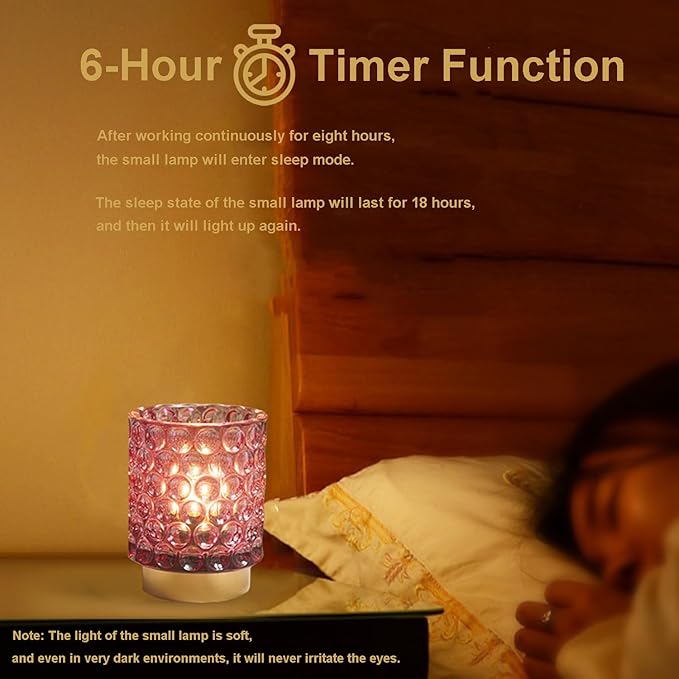 Battery Operated Table Lamp with Timer, 4.7" Tall Round Small Lamps, Cordless Crystal Night Light,Battery Powered Bedside Lamp, for Corner/Living Room/Bedroom/Tabletop, Purple - LeafyLoom