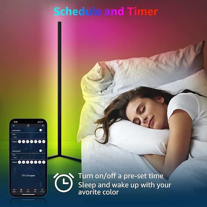MODERN Two Pack LED Corner RGB Floor Lamp,Updated Bigger Size, Smart App Control,40W LED Color Changing Floor Lamp with Remote, RGB Floor Lamp for Bedroom,Living Room - LeafyLoom
