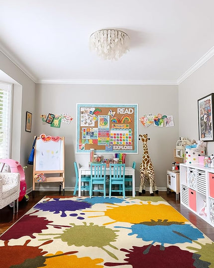 Large Area Rug for Living Room, 8'x10' Rainbow Kids Rug for Classroom, Colorful Art Washable Rug for Bedroom, Non-Slip Ink Splotch Nursery Rug Soft Modern Living Room Carpet for Dorm School - LeafyLoom