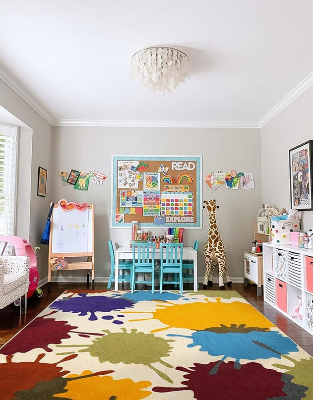 Large Area Rug for Living Room, 8'x10' Rainbow Kids Rug for Classroom, Colorful Art Washable Rug for Bedroom, Non-Slip Ink Splotch Nursery Rug Soft Modern Living Room Carpet for Dorm School - LeafyLoom