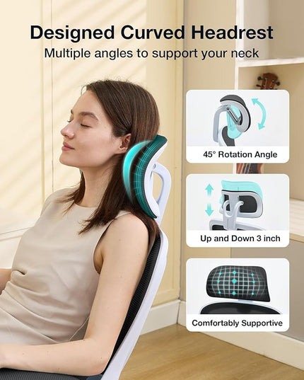 Ergonomic Office Chair with Tilt-Lock, Home Office Desk Chair with Auto Lumbar Support, High Back Mesh Desk Chair with Adjustable Headrest, Swivel Task Chair or Study Bedroom,Black and White - LeafyLoom