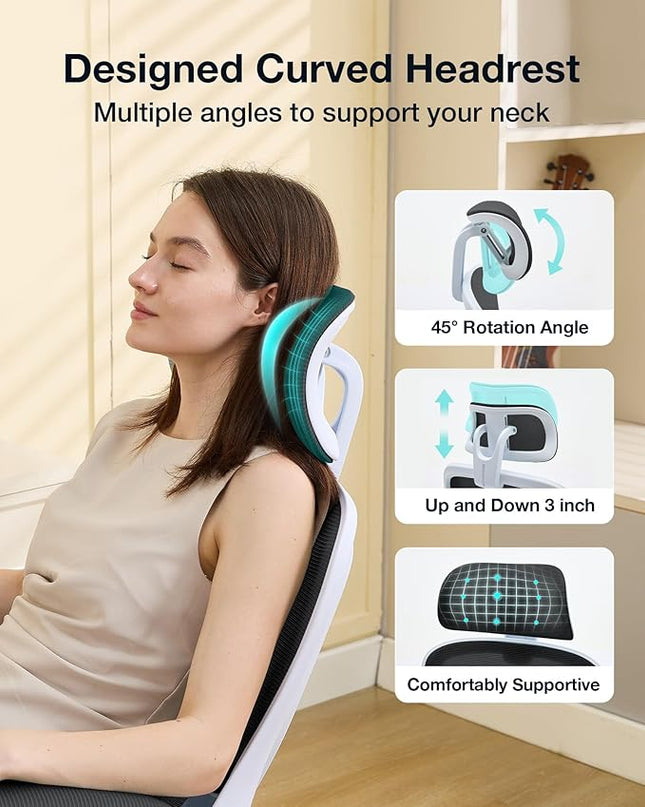 Ergonomic Office Chair with Tilt-Lock, Home Office Desk Chair with Auto Lumbar Support, High Back Mesh Desk Chair with Adjustable Headrest, Swivel Task Chair or Study Bedroom,Black and White - LeafyLoom