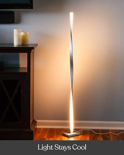 Brightech Helix LED Bright Floor Lamp for Living Rooms & Bedrooms, 48" Tall Pole Lamp, Dimmable Standing Lamp - Platinum Silver - LeafyLoom