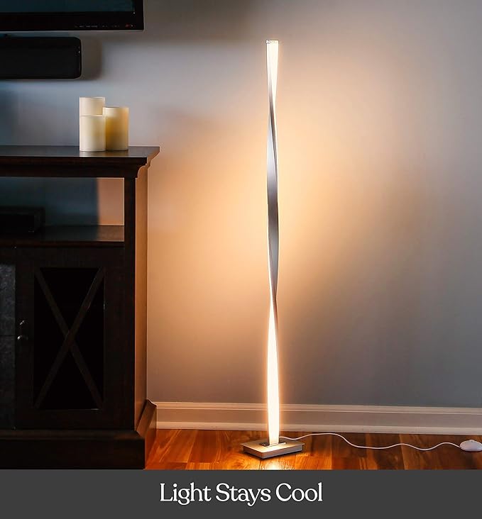 Brightech Helix LED Bright Floor Lamp for Living Rooms & Bedrooms, 48" Tall Pole Lamp, Dimmable Standing Lamp - Platinum Silver - LeafyLoom