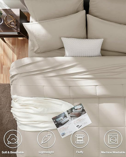 CozyLux King Size Comforter Sets - 7 Pieces Bed in a Bag Set Beige, Bedding Sets King with All Season Quilted Comforter, Flat Sheet, Fitted Sheet, Pillowcases, Beige, King - LeafyLoom