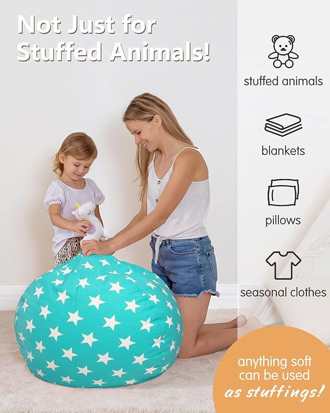 Aubliss Stuffed Animal Bean Bag Storage Chair (Aqua Star, Medium (32'')) - LeafyLoom
