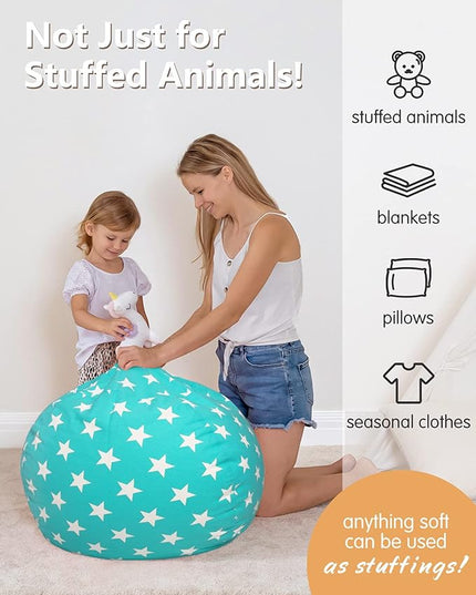 Aubliss Stuffed Animal Bean Bag Storage Chair (Aqua Star, Large (38'')) - LeafyLoom
