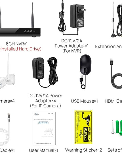 【Wireless Pro,Plug & Play】 Hiseeu 2.5K 5MP WiFi Security Camera System Outdoor,Expandable 16CH 8MP NVR, 1TB HDD,Spotlight,2 Way Audio, IP66 Waterproof, Motion Alert, DC Power Plug-in, 24/7 Recording Hiseeu