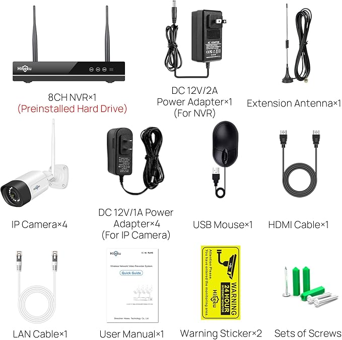 【Wireless Pro,Plug & Play】 Hiseeu 2.5K 5MP WiFi Security Camera System Outdoor,Expandable 16CH 8MP NVR, 1TB HDD,Spotlight,2 Way Audio, IP66 Waterproof, Motion Alert, DC Power Plug-in, 24/7 Recording Hiseeu