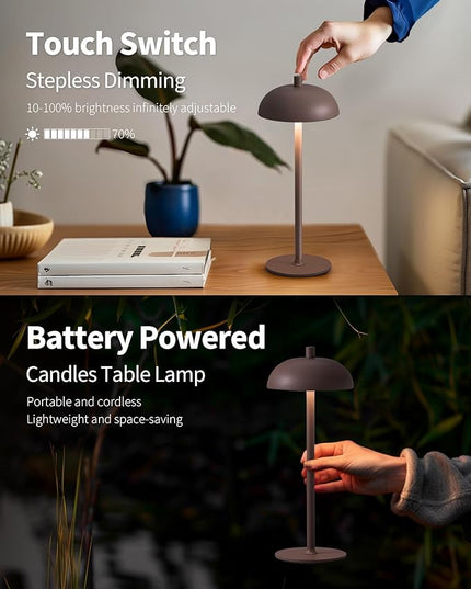 Cordless LED Table Lamp Set of 2, Modern Portable Desk Lamp, 3 Color Stepless Dimming Built-in Rechargeable Battery Lights, for Bedroom, Patio, Outdoor, Restaurant, Bedside Night Lamp(Brown) - LeafyLoom