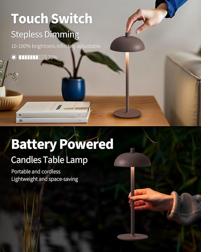 Cordless LED Table Lamp Set of 2, Modern Portable Desk Lamp, 3 Color Stepless Dimming Built-in Rechargeable Battery Lights, for Bedroom, Patio, Outdoor, Restaurant, Bedside Night Lamp(Brown) - LeafyLoom