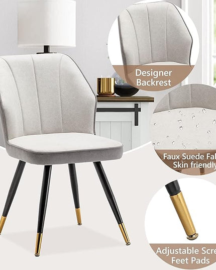 Dining Chairs Set of 2, Modern Armless Upholstered Dining Chairs for Kitchen Dining Room Desk Chair Accent Side Chairs with Metal Legs Gray Fabric - LeafyLoom