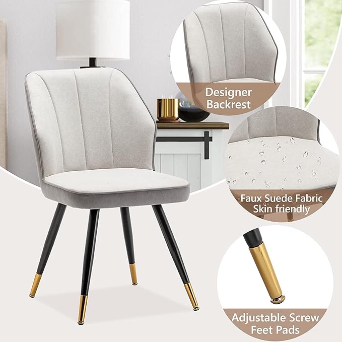 Dining Chairs Set of 2, Modern Armless Upholstered Dining Chairs for Kitchen Dining Room Desk Chair Accent Side Chairs with Metal Legs Gray Fabric - LeafyLoom