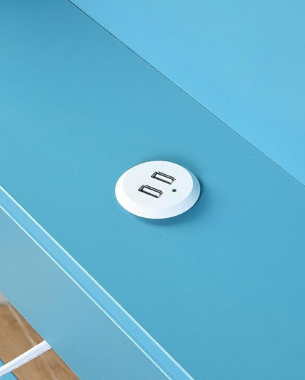 Metal Twin Size Daybed with Trundle and Storage Headboard, USB Charging Port, for Living Room Bedrooms, Blue - LeafyLoom