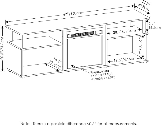 Furinno Jensen Open Storage Fireplace Entertainment Center for TV up to 70 Inch with Stainless Steel Tubes, Americano/Chrome - LeafyLoom