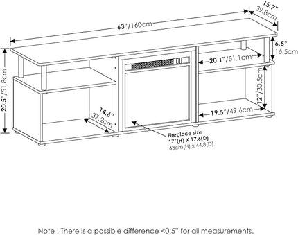 Furinno Jensen Open Storage Fireplace Entertainment Center for TV up to 70 Inch with Stainless Steel Tubes, White Oak/Chrome - LeafyLoom