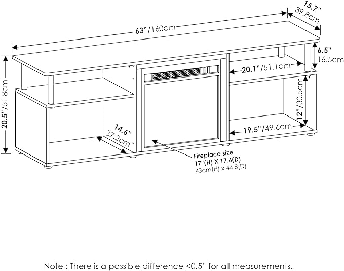 Furinno Jensen Open Storage Fireplace Entertainment Center for TV up to 70 Inch with Stainless Steel Tubes, White Oak/Chrome - LeafyLoom