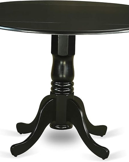 East West Furniture DLPF5-BLK-C Dublin 5 Piece Set for 4 Includes a Round Kitchen Table with Dropleaf and 4 Linen Fabric Dining Room Chairs, 42x42 Inch, Black - LeafyLoom