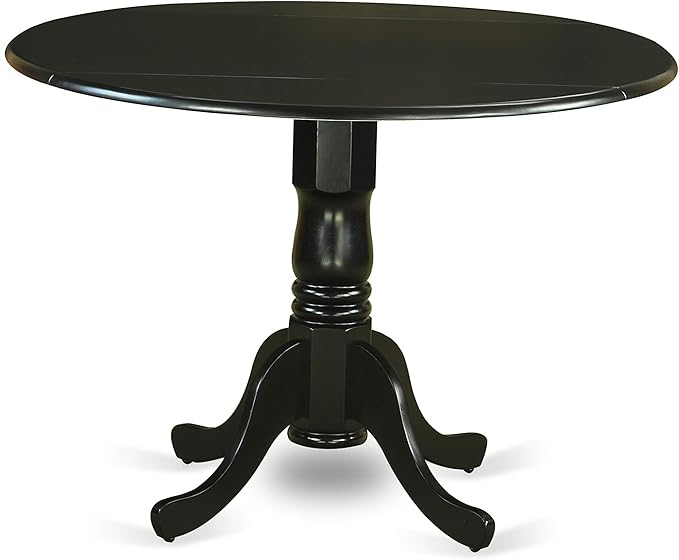 East West Furniture DLPF5-BLK-C Dublin 5 Piece Set for 4 Includes a Round Kitchen Table with Dropleaf and 4 Linen Fabric Dining Room Chairs, 42x42 Inch, Black - LeafyLoom
