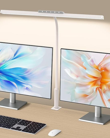 Desk Lamp, 3 Colors Stepless Dimming LED Desk Lamps for Home Office Adjustable Memory Desk Light with Clamp Touch Control Office Lamp Eye Caring Computer Light for Working Sewing(White) - LeafyLoom
